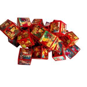 Vintage Old World Santa Claus Paper Box Ornaments Garland Set of 24 READ AS IS